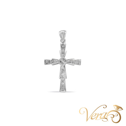 10K White Gold Crucifix Pendant with Diamonds – 36mm