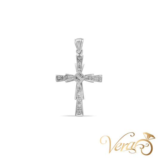 10K White Gold Crucifix Pendant with Diamonds – 36mm