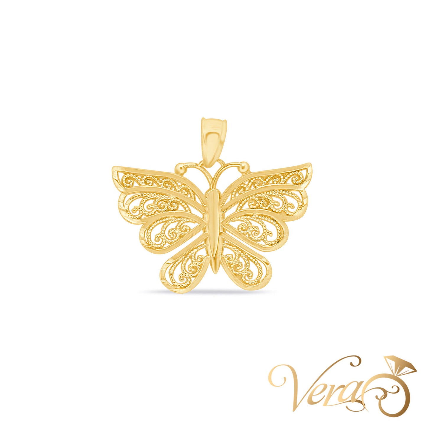10K Yellow Gold Butterfly Pendant – 20mm