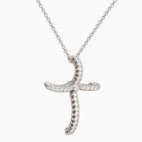 18K White Gold Cross Necklace with 0.25 ct Natural Diamonds, 16