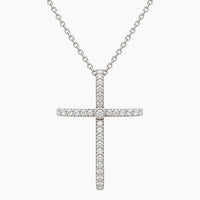 18K White Gold Cross Necklace with 0.25 ct Natural Diamonds, 16