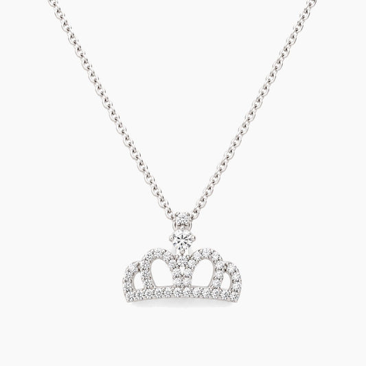 18K White Gold Crown Chain & Pendant with Natural Diamonds, 16"