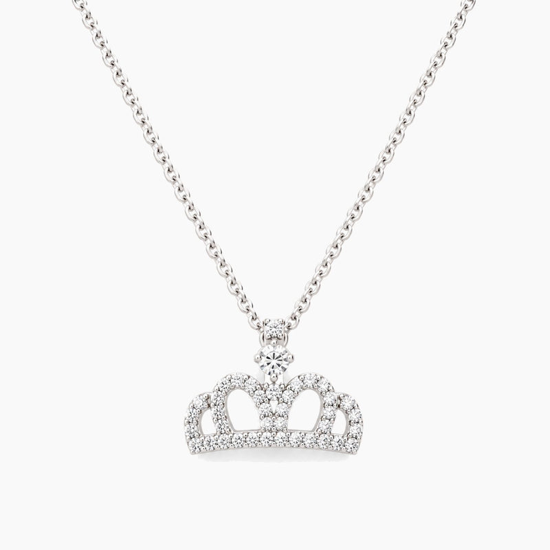18K White Gold Crown Chain & Pendant with Natural Diamonds, 16