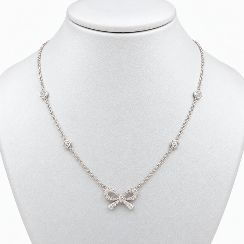 18K White Gold Fancy Necklace with Natural Diamonds, 16