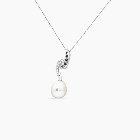 18K White Gold Pearl & Diamond Pendant with Chain – 0.10ct – 17"