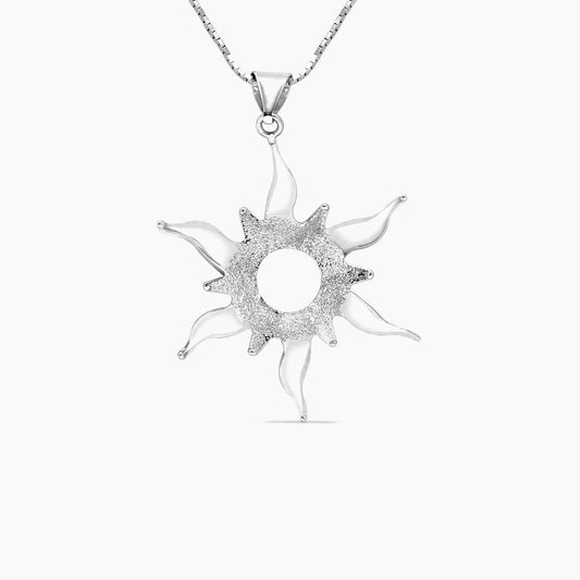 18K White Gold Sun Pendant with Franco Chain – 17"