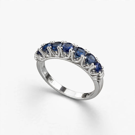 18K White Gold Women Ring Sapphire, Size 5.5, 3.1g