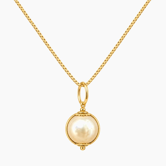 18K YG Fancy Chain Necklace with 10K YG Pearl Pendant