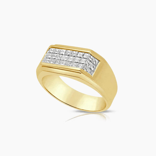 18K Yellow Gold Men's Ring with Natural Diamonds, Size 12.5