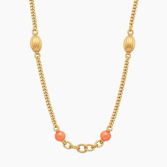 18K Yellow Gold Vintage Necklace with Red Coral, 16", 3.3g