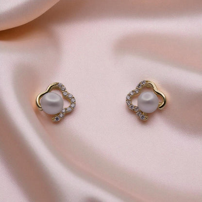 14K YG Heart Frame Cubic Zirconia Earrings