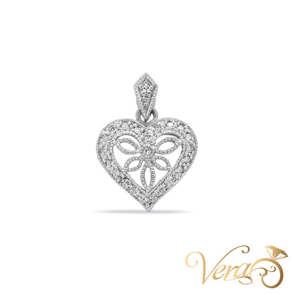 14K White Gold Heart Pendant with 0.20 ct Diamonds – 22mm