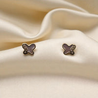 14K Yellow Gold Butterfly Mother of Pearl & Cubic Zirconia Earrings