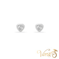 14K White Gold Heart Stud Earrings with CZ, 4.5mm