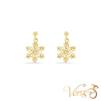 14K Yellow Gold Snowflake Drop Earrings, 18mm
