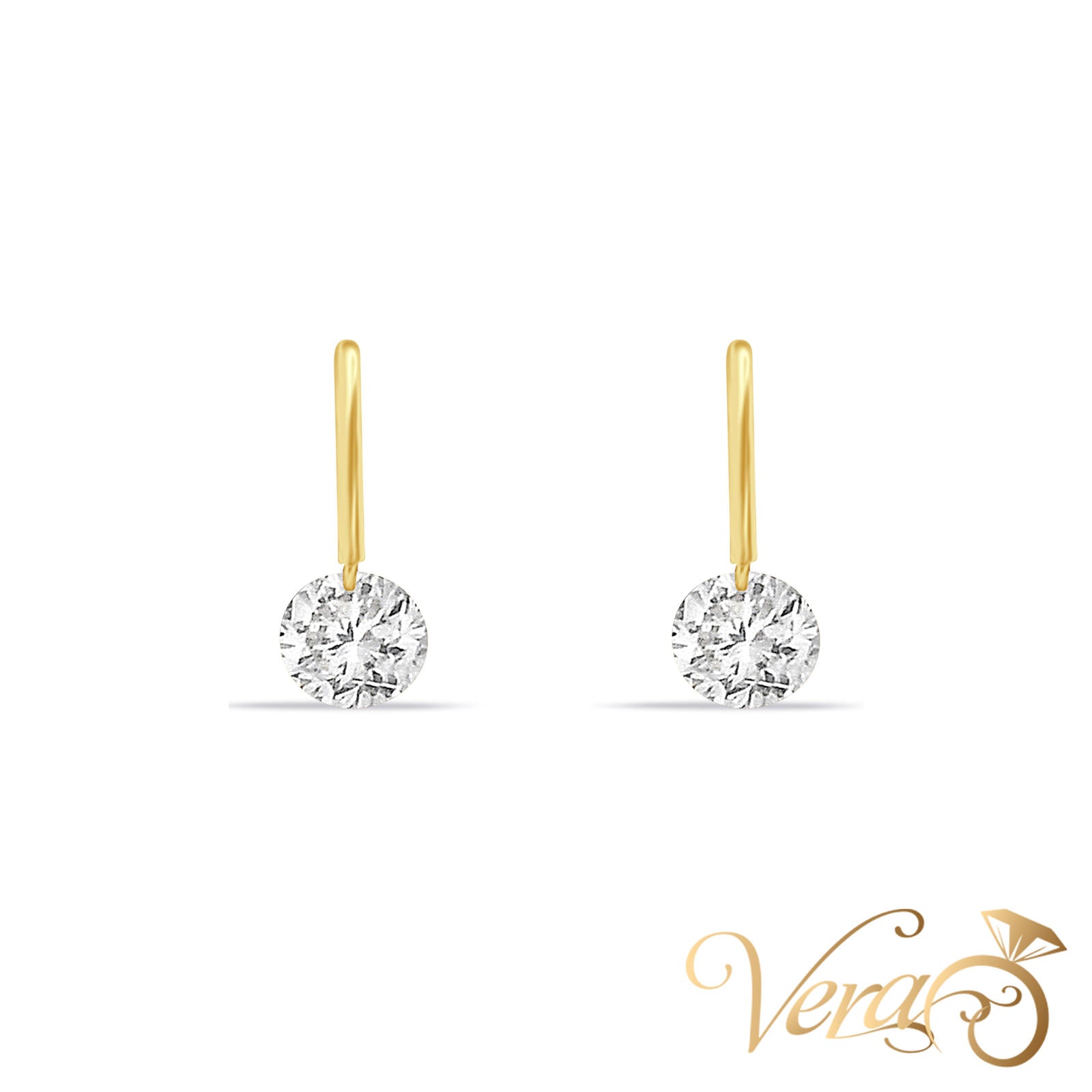 14K Yellow Gold Drop Earrings with Cubic Zirconia, 16mm - Vera Jewelry in Miami