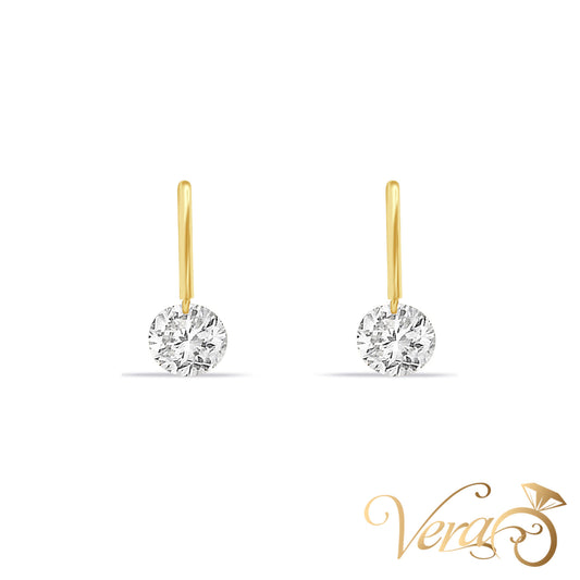 14K Yellow Gold Drop Earrings with Cubic Zirconia, 16mm - Vera Jewelry in Miami