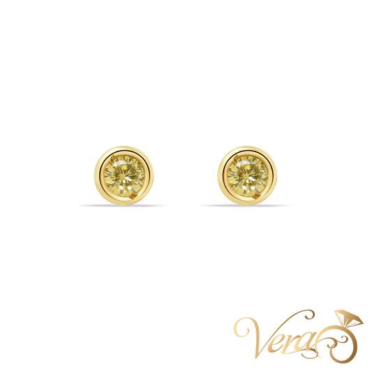 14K Yellow Gold Stud Earrings with Yellow CZ, 4mm - Vera Jewelry in Miami