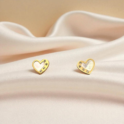 14K YG Heart Mother of Pearl & Cubic Zirconia Earrings