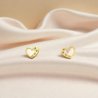 14K Yellow Gold Heart Mother of Pearl & Cubic Zirconia Earrings
