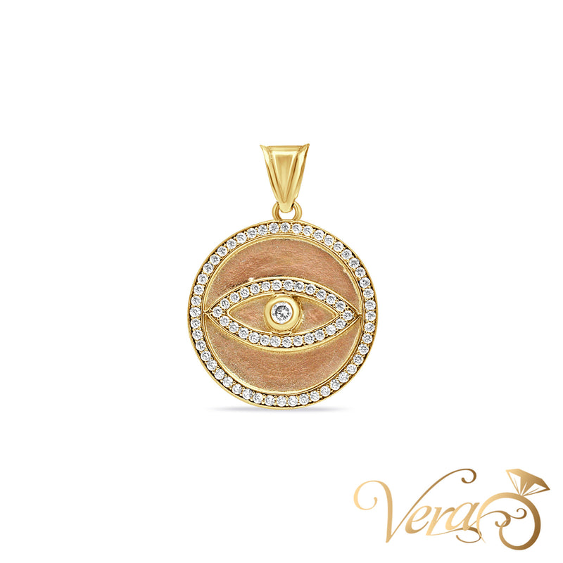 10K Yellow Gold Evil Eye Medal Pendant with CZ