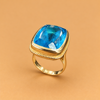 14K YG Women’s Ring CZ Blue Stone, Size 6.5, 11.3g