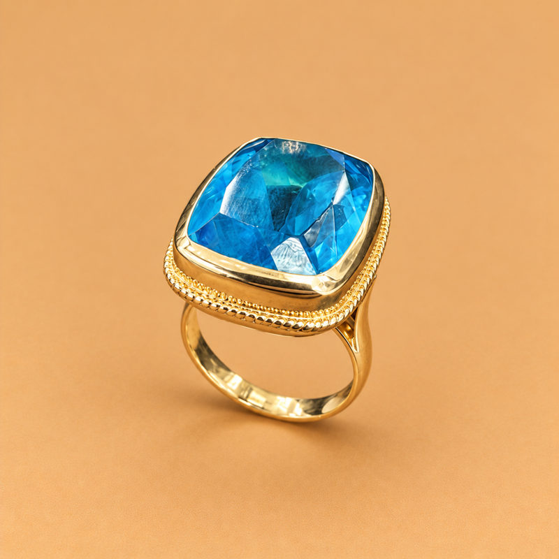 14K YG Women’s Ring CZ Blue Stone, Size 6.5, 11.3g