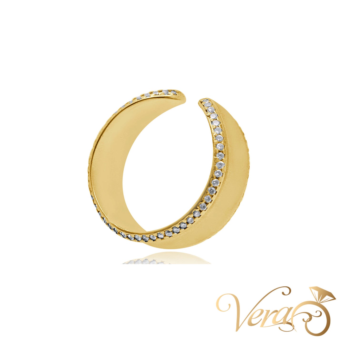 14K YG Open Band Ring CZ, Size 7–10, 4.0g