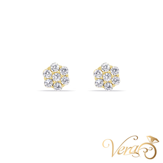 14K Yellow Gold Floral Stud Earrings with CZ, 5.5mm - Vera Jewelry in Miami