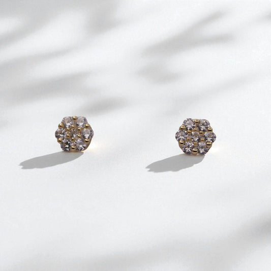 14K YG Hexagon Cubic Zirconia Earrings