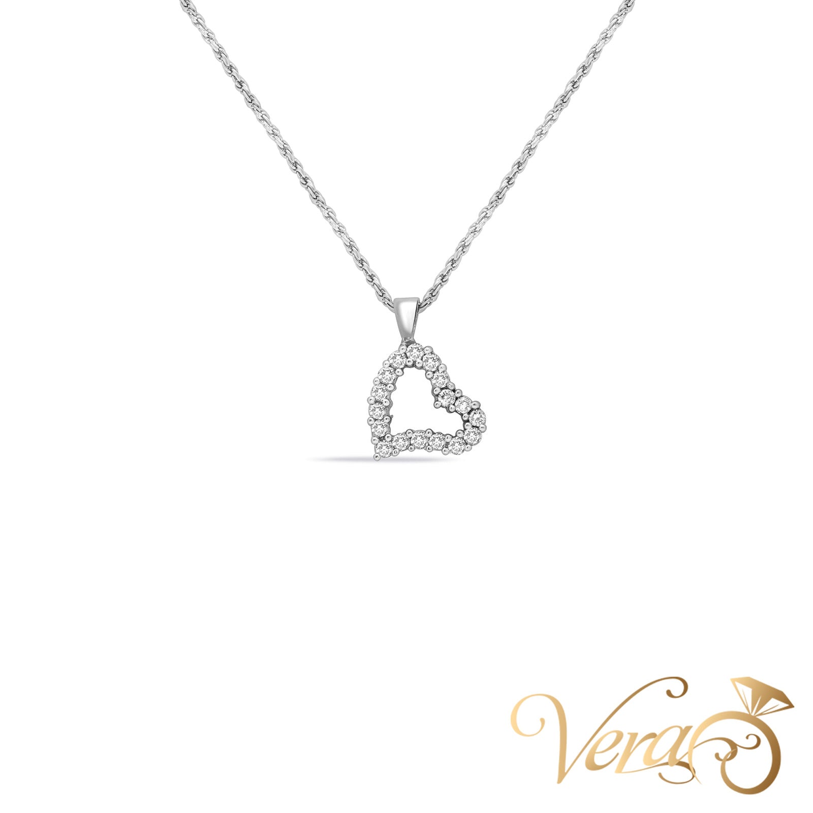 14K Yellow Gold Heart of Diamonds Pendant with Rope Chain  0.50ct  16" - Vera Jewelry in Miami