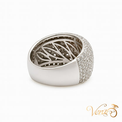 18K White Gold Pavé Diamond Floral Band Ring with 3.00 ct Natural Diamonds, Size 8.25, 11.38g - Vera Jewelry in Miami