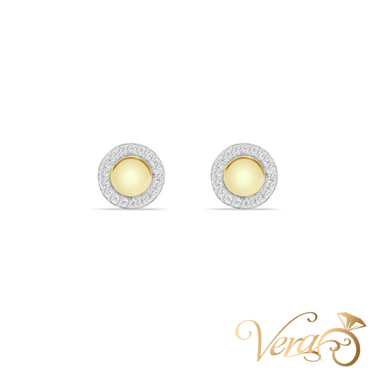 14K Yellow Gold Round Stud Earrings with Natural Diamonds, 0.05 ct, 7mm, 1.1g - Vera Jewelry in Miami