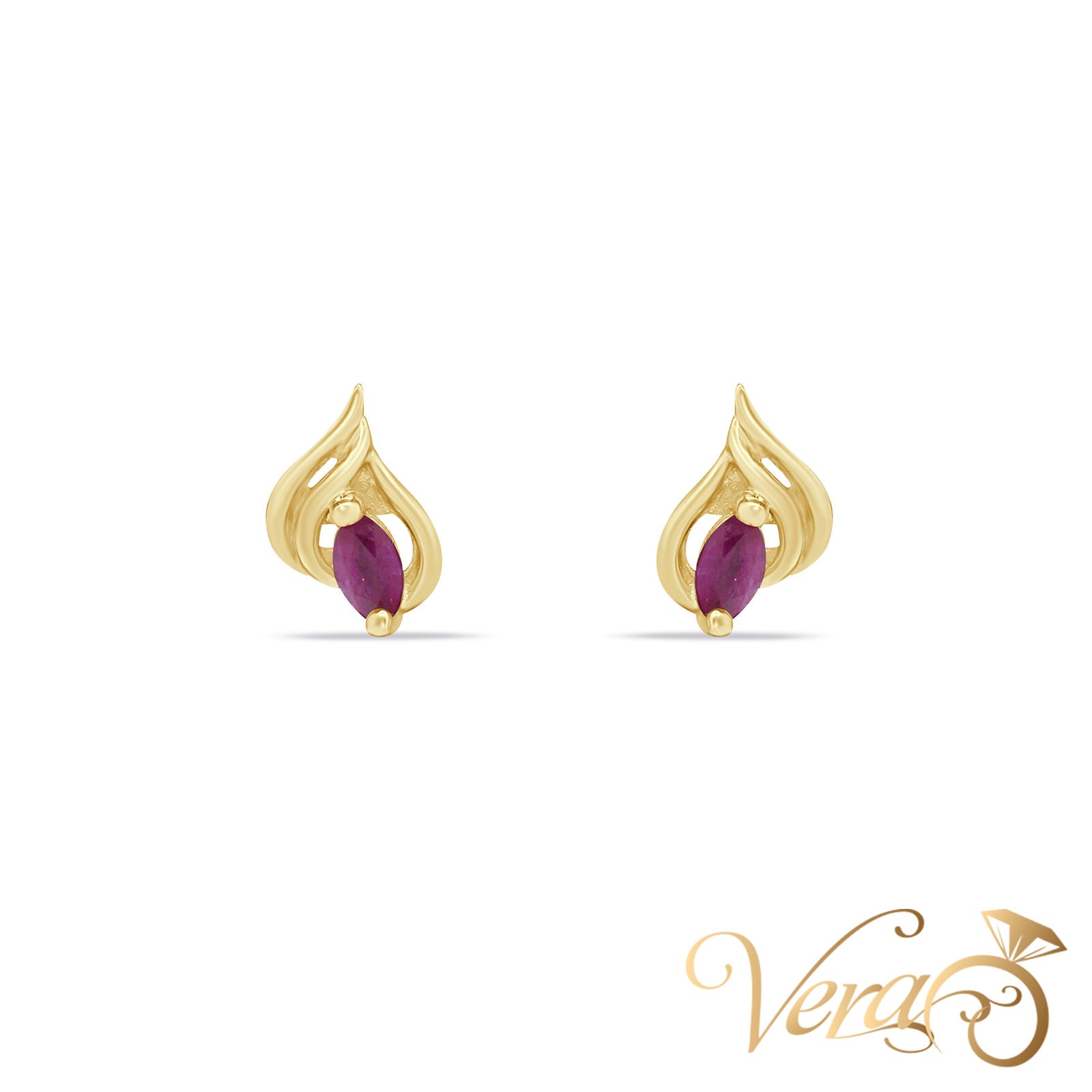 14K Yellow Gold Ruby Stud Earrings, 10mm, 1.7g - Vera Jewelry in Miami