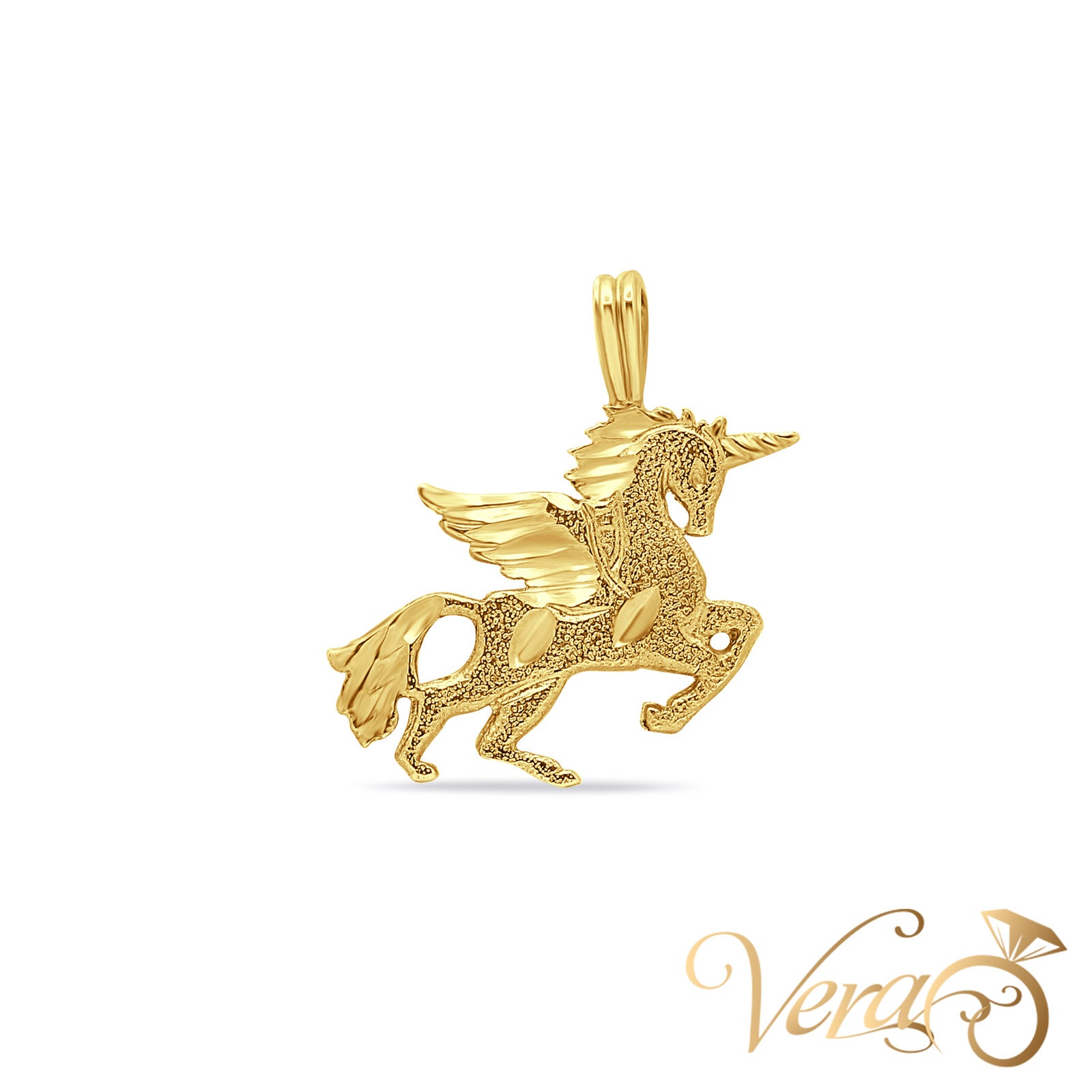 14K Yellow Gold Pegasus Pendant  24mm - Vera Jewelry in Miami