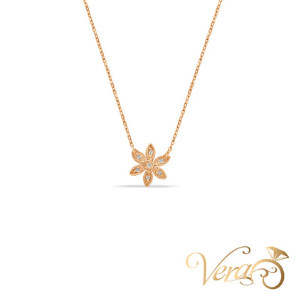 14K Rose Gold Floral Pendant Necklace with 0.03 ct Natural Diamond 18", 1.00g