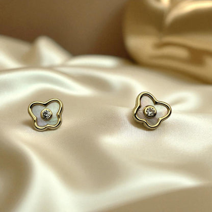 14K YG Butterfly Mother of Pearl & Cubic Zirconia Earrings