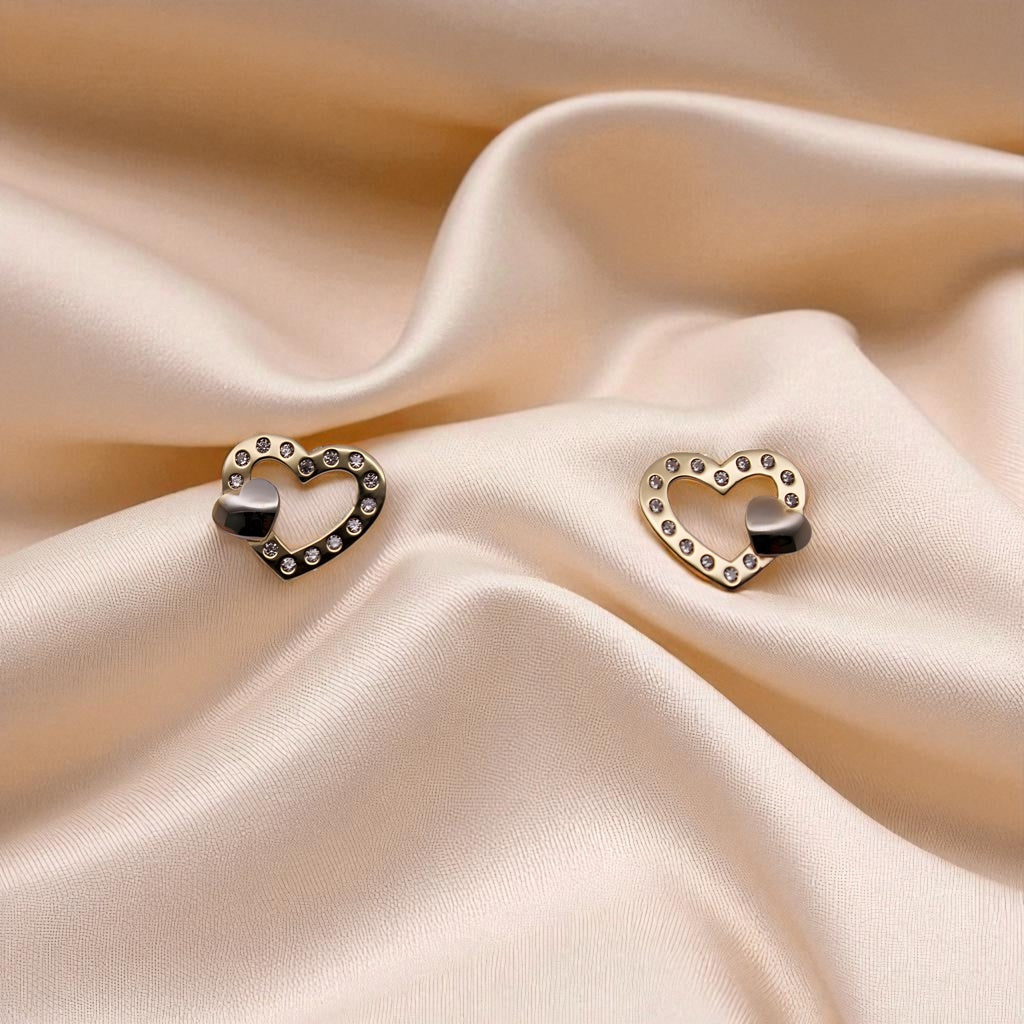 14K YG Heart Frame Cubic Zirconia Earrings