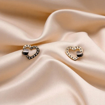 14K YG Heart Frame Cubic Zirconia Earrings