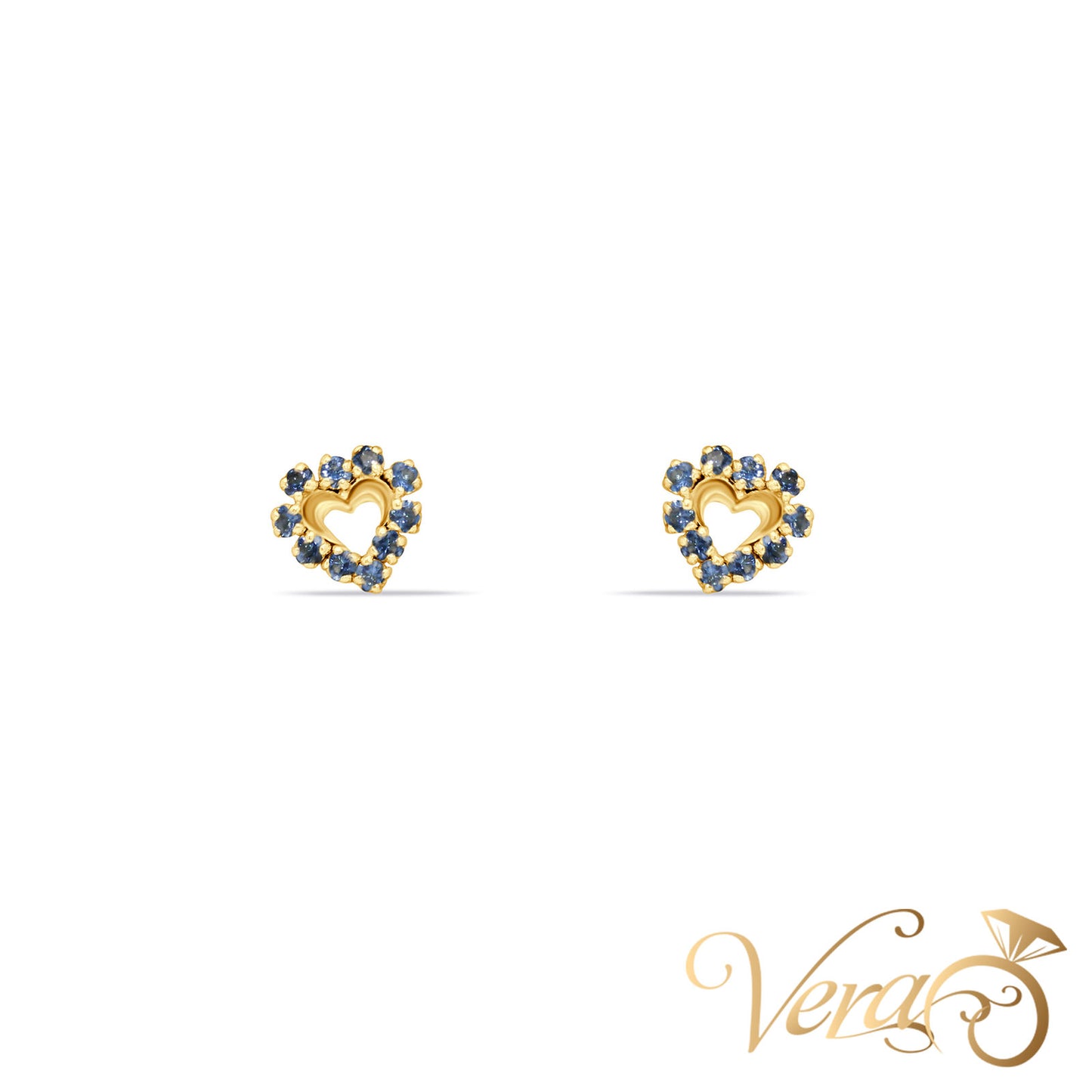 14K Yellow Gold Heart Stud Earrings with Cubic Zirconia, 8mm - Vera Jewelry in Miami