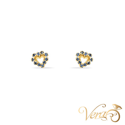 14K Yellow Gold Heart Stud Earrings with Cubic Zirconia, 8mm - Vera Jewelry in Miami