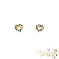 14K Yellow Gold Heart Stud Earrings with Cubic Zirconia, 8mm