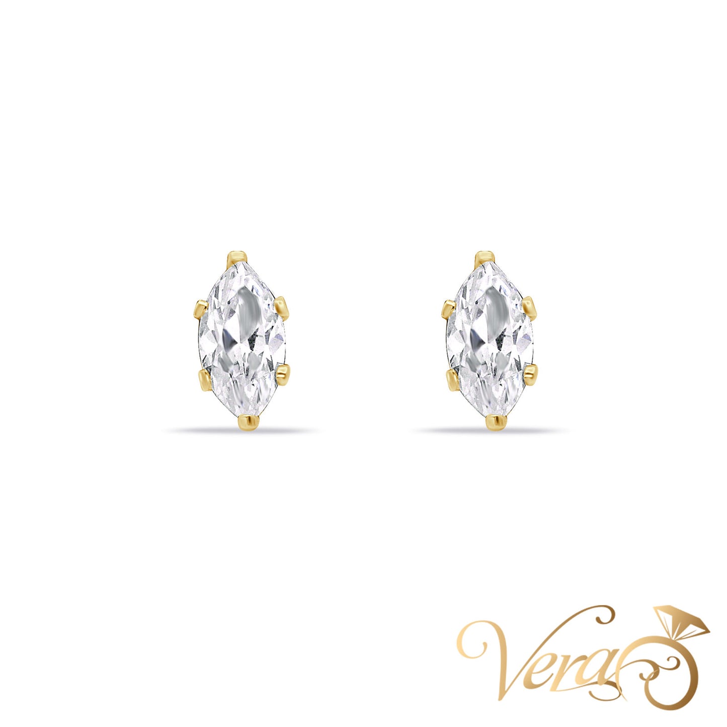 14K Yellow Gold CZ Stud Earrings, 9mm - Vera Jewelry in Miami