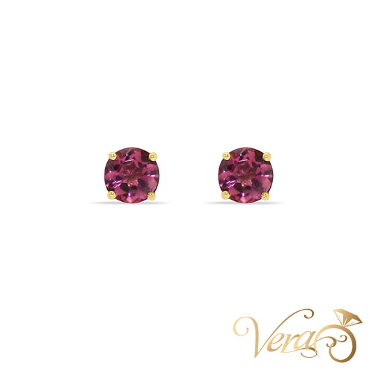 14K Yellow Gold Amethyst Stud Earrings, 4.8mm, 0.62g - Vera Jewelry in Miami