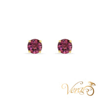 14K Yellow Gold Amethyst Stud Earrings, 4.8mm, 0.62g
