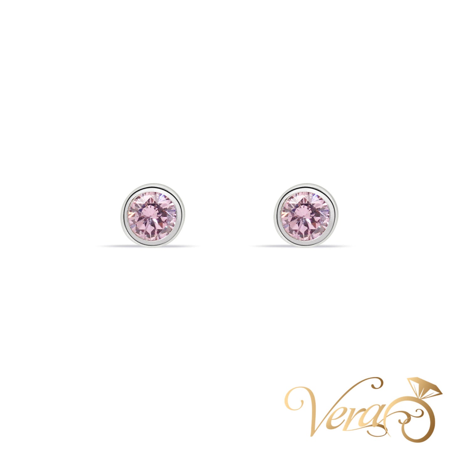 14K White Gold Pink CZ Stud Earrings, 4.5mm - Vera Jewelry in Miami
