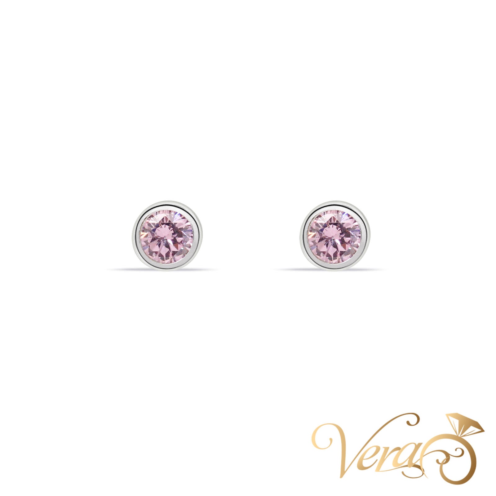 14K White Gold Pink CZ Stud Earrings, 4.5mm - Vera Jewelry in Miami