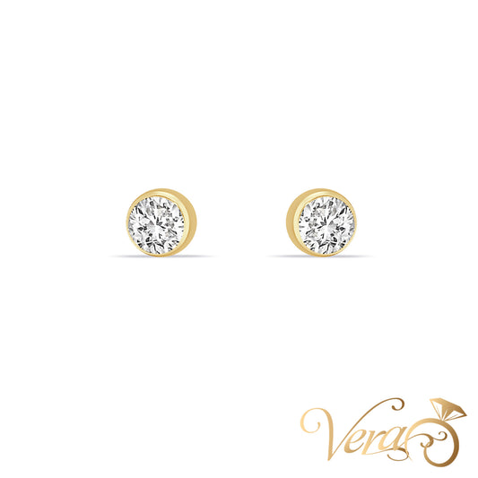 14K Yellow Gold Stud Earrings with CZ, 6.4mm - Vera Jewelry in Miami
