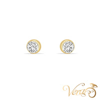 14K Yellow Gold Stud Earrings with CZ, 6.4mm