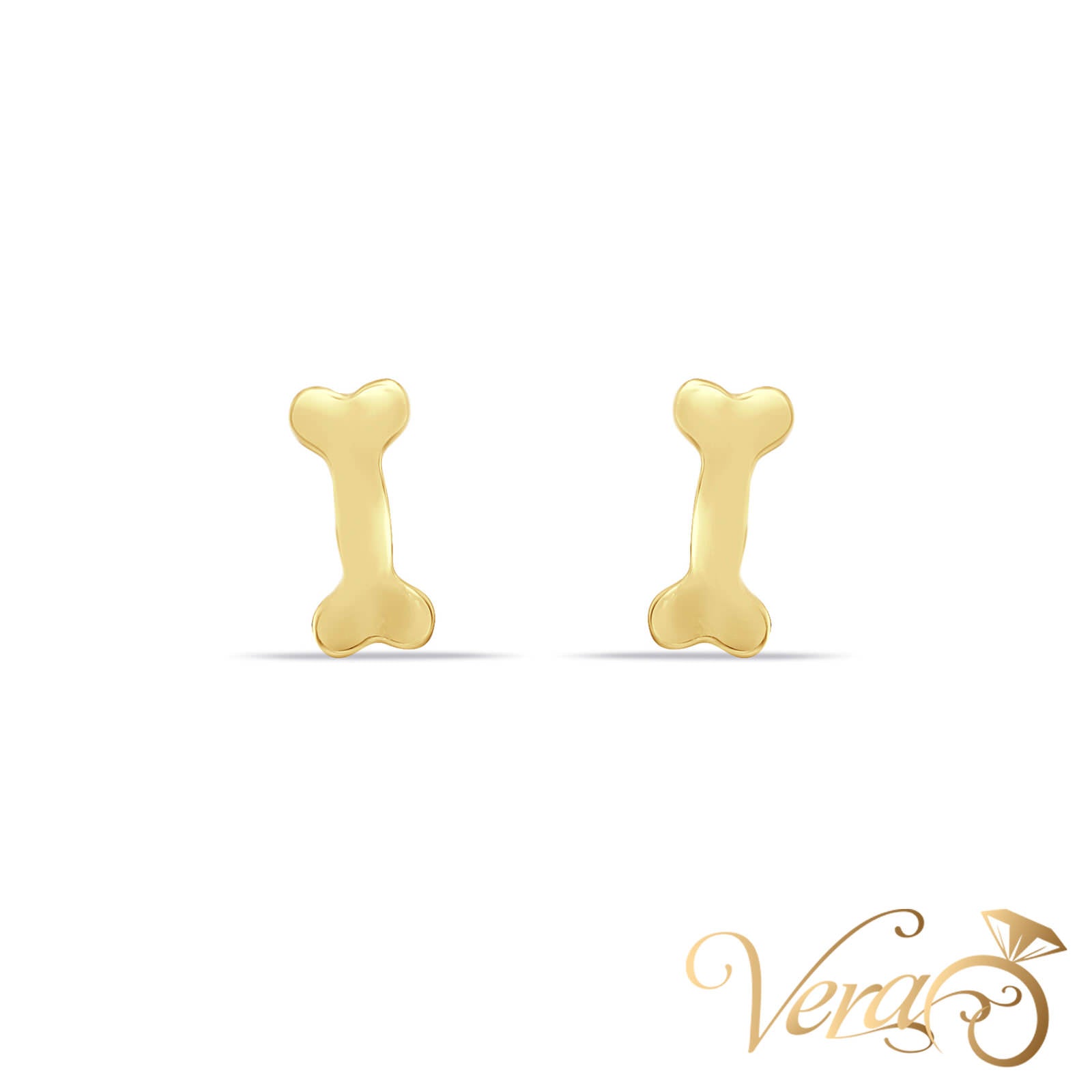 14K Yellow Gold Bone-Shaped Stud Earrings, 8mm - Vera Jewelry in Miami